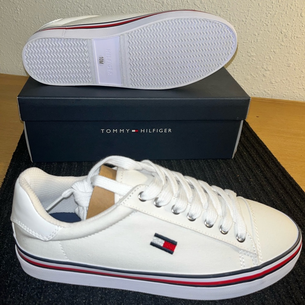 All white Tommy Hilfiger low tops, brand new